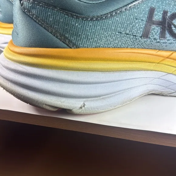 HOKA One One Bondi 8 Blue and Yellow Men’s Size 9.5 Wide Running Shoes
