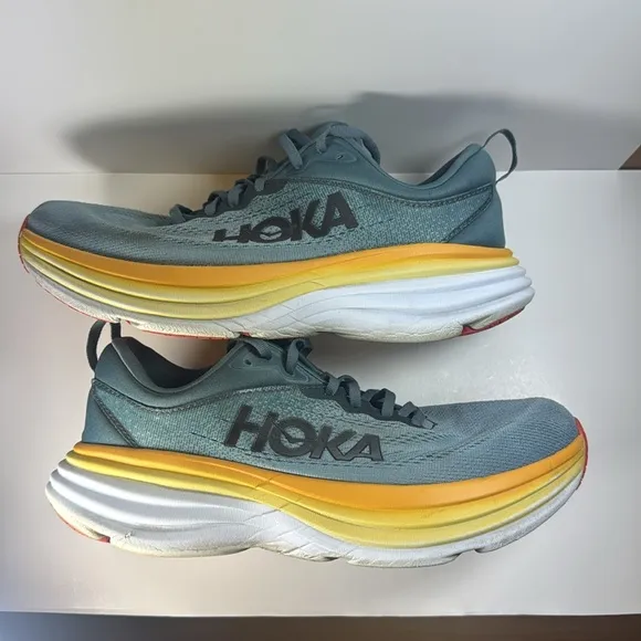 HOKA One One Bondi 8 Blue and Yellow Men’s Size 9.5 Wide Running Shoes