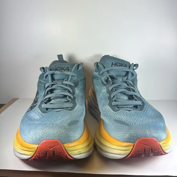 HOKA One One Bondi 8 Blue and Yellow Men’s Size 9.5 Wide Running Shoes