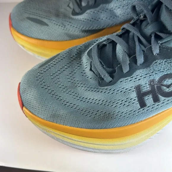 HOKA One One Bondi 8 Blue and Yellow Men’s Size 9.5 Wide Running Shoes
