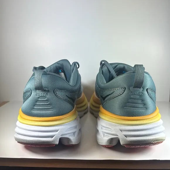HOKA One One Bondi 8 Blue and Yellow Men’s Size 9.5 Wide Running Shoes