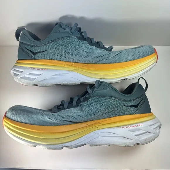 HOKA One One Bondi 8 Blue and Yellow Men’s Size 9.5 Wide Running Shoes