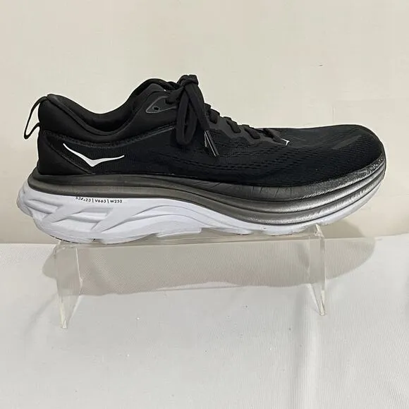 Hoka One One Bondi 8 Running Shoes Mens 10 D Wide Black White Trainers Sneakers