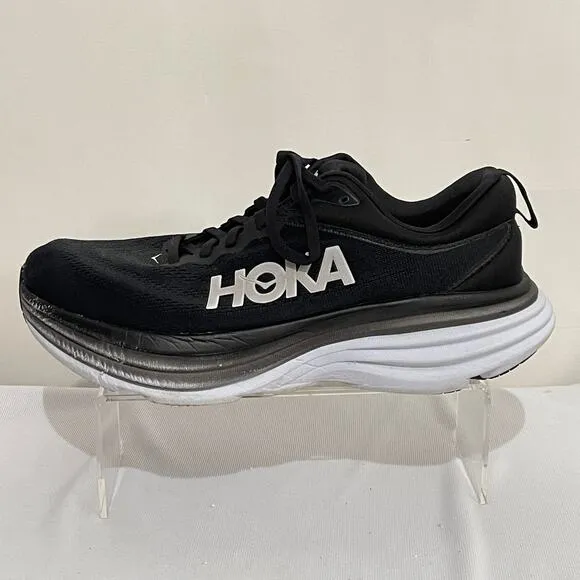 Hoka One One Bondi 8 Running Shoes Mens 10 D Wide Black White Trainers Sneakers