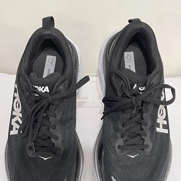 Hoka One One Bondi 8 Running Shoes Mens 10 D Wide Black White Trainers Sneakers