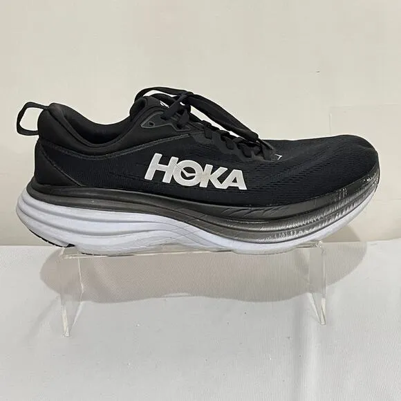 Hoka One One Bondi 8 Running Shoes Mens 10 D Wide Black White Trainers Sneakers