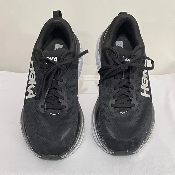 Hoka One One Bondi 8 Running Shoes Mens 10 D Wide Black White Trainers Sneakers