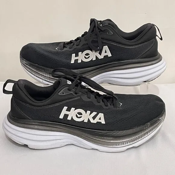 Hoka One One Bondi 8 Running Shoes Mens 10 D Wide Black White Trainers Sneakers