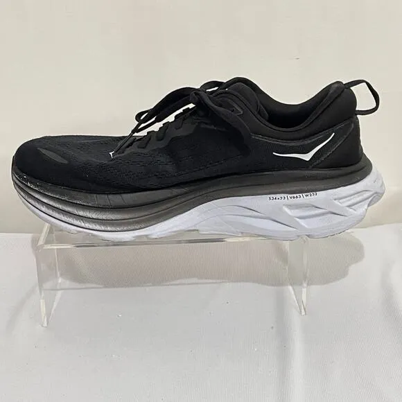 Hoka One One Bondi 8 Running Shoes Mens 10 D Wide Black White Trainers Sneakers