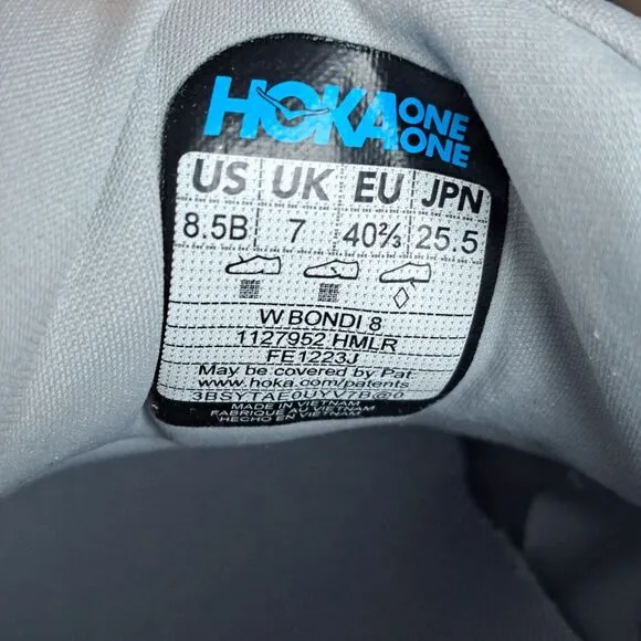 Hoka One One Bondi 8 Running Shoes Women's Sz 8.5 B Harbor Mist Lunar Rock