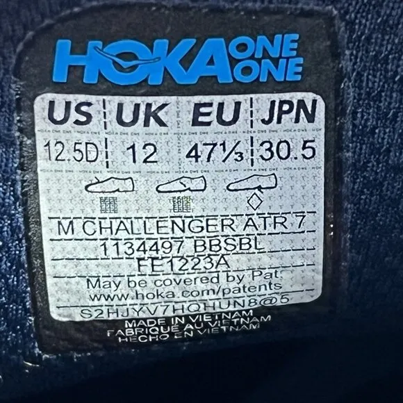 Hoka One One Challenger ATR 7 Mens Size 12.5 Blue Trail Running Shoes Sneaker