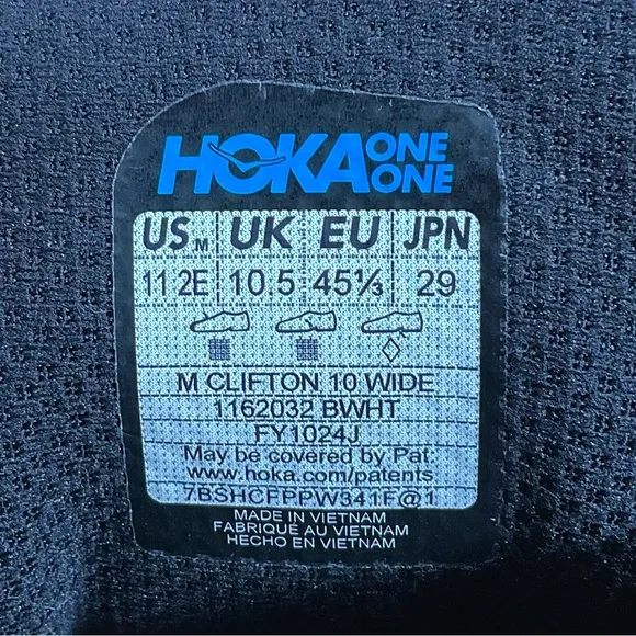 Hoka One One Clifton 10 Running Shoes Men’s 11 2E WIDE Black White 1162032 BWHT