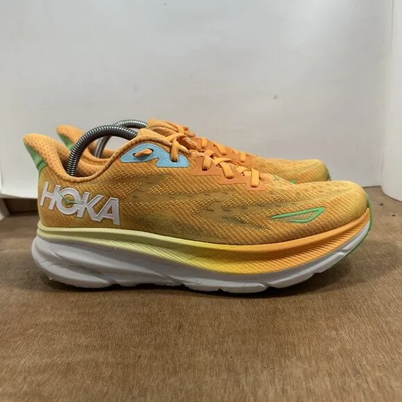 Hoka One One Clifton 9 Men Size 9.5 Orange Running Shoes Sneakers