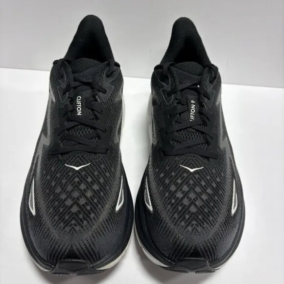 Hoka One One Men’s Clifton 9 Black/White Running Shoes, Size 11.5 Wide