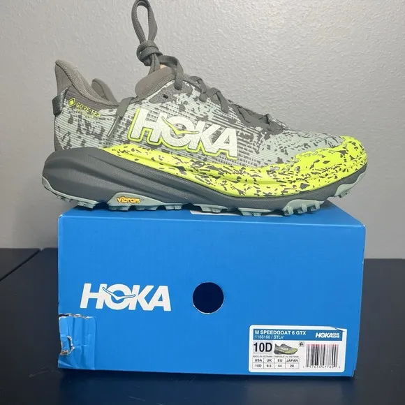 Hoka One One Speedgoat 6 GTX Men's Size 10 Green Gray Running Shoes New With Box