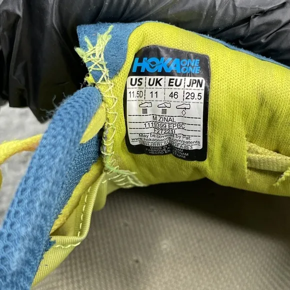 Hoka One One Zinal Trail Running Shoes Mens 11.5 D Yellow Gorpcore Outdoor Train