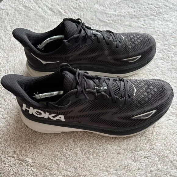 Hoka One One Clifton Black white 1127895-BWHT Running Shoes Mens wide 12.5 D