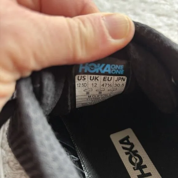 Hoka One One Clifton Black white 1127895-BWHT Running Shoes Mens wide 12.5 D