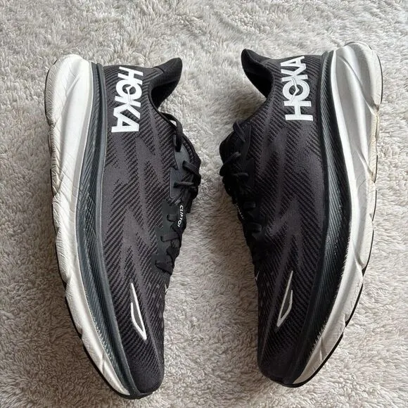 Hoka One One Clifton Black white 1127895-BWHT Running Shoes Mens wide 12.5 D