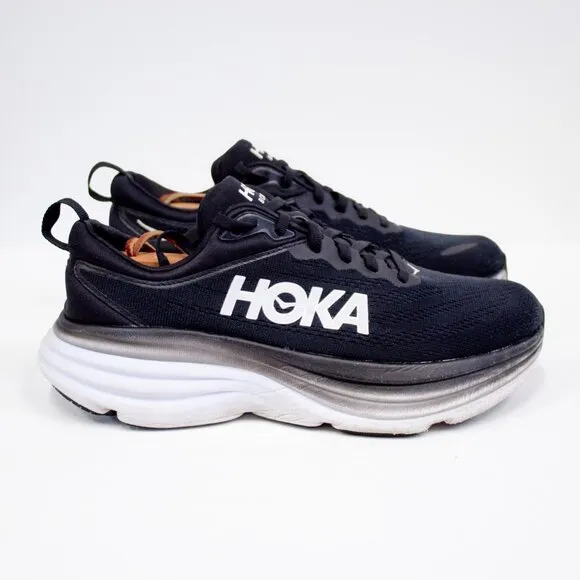 Hoka Women's Bondi 8 Sneaker, Black/White, 8.5 Wide