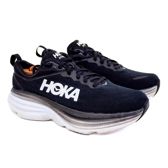 Hoka Women's Bondi 8 Sneaker, Black/White, 8.5 Wide