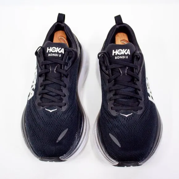 Hoka Women's Bondi 8 Sneaker, Black/White, 8.5 Wide