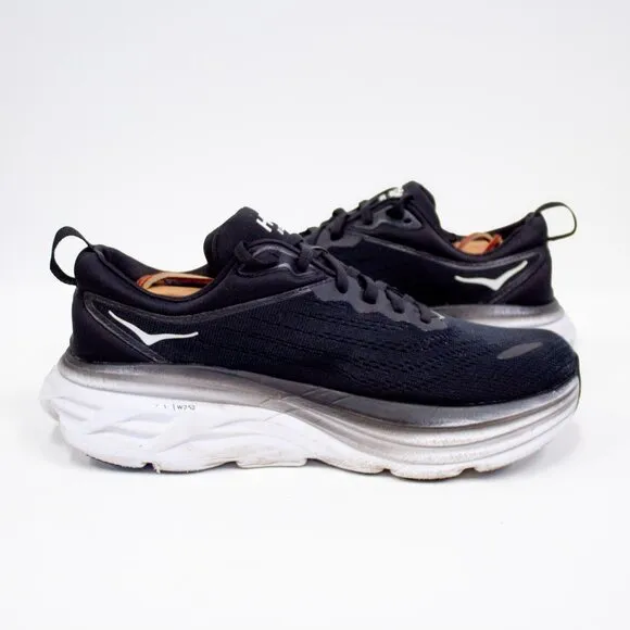 Hoka Women's Bondi 8 Sneaker, Black/White, 8.5 Wide