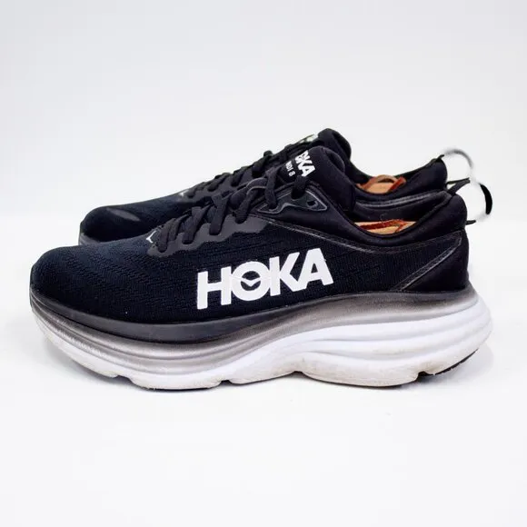 Hoka Women's Bondi 8 Sneaker, Black/White, 8.5 Wide