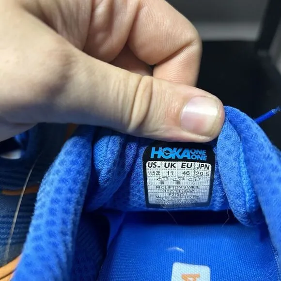 Hoka Clifton 9 Mens Size 11.5 2E Wide Blue Running Shoes Sneakers