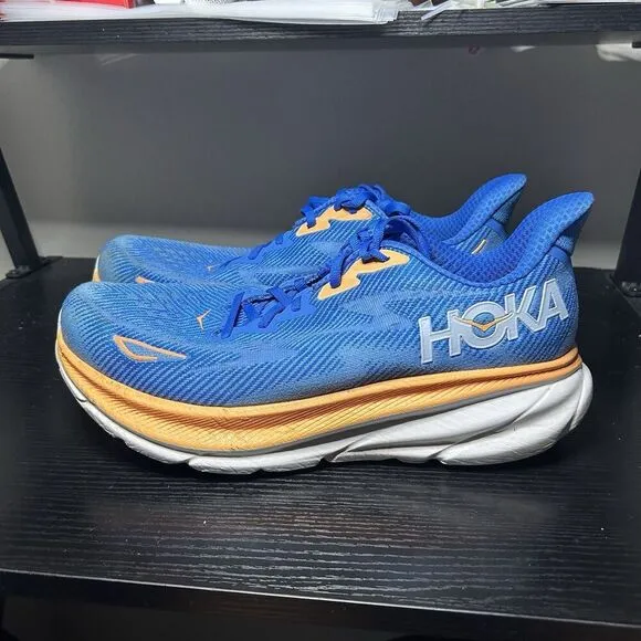 Hoka Clifton 9 Mens Size 11.5 2E Wide Blue Running Shoes Sneakers