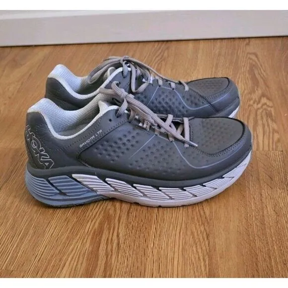HOKA ONE GAVIOTA LTR  Gray Leather Running Shoes Size 8 D Wide