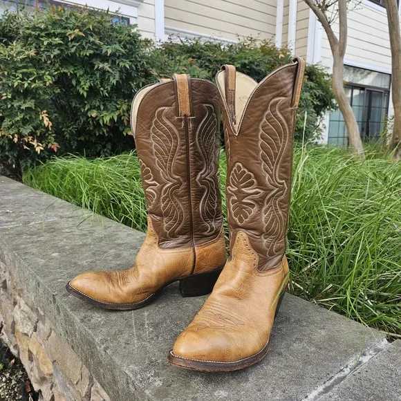 Hondo Men's 10.5 Leather Cowboy Boots Brown Pointed Toe Yellowstone Western