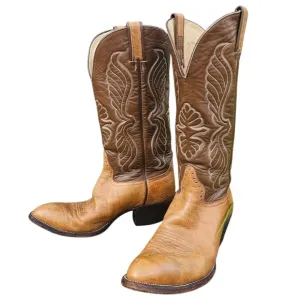 Hondo Men's 10.5 Leather Cowboy Boots Brown Pointed Toe Yellowstone Western