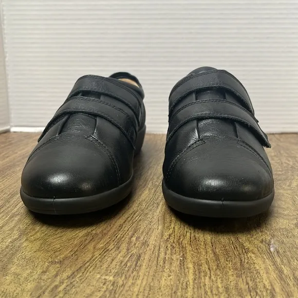 Hotter Leap Black Leather Adjustable Strap Shoes Size 10 EXF