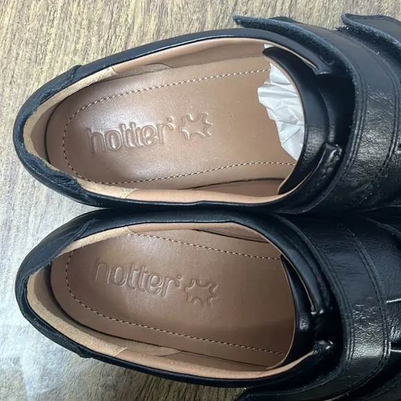 Hotter Leap Black Leather Adjustable Strap Shoes Size 10 EXF