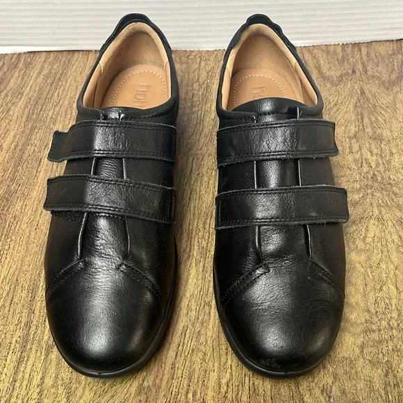 Hotter Leap Black Leather Adjustable Strap Shoes Size 10 EXF