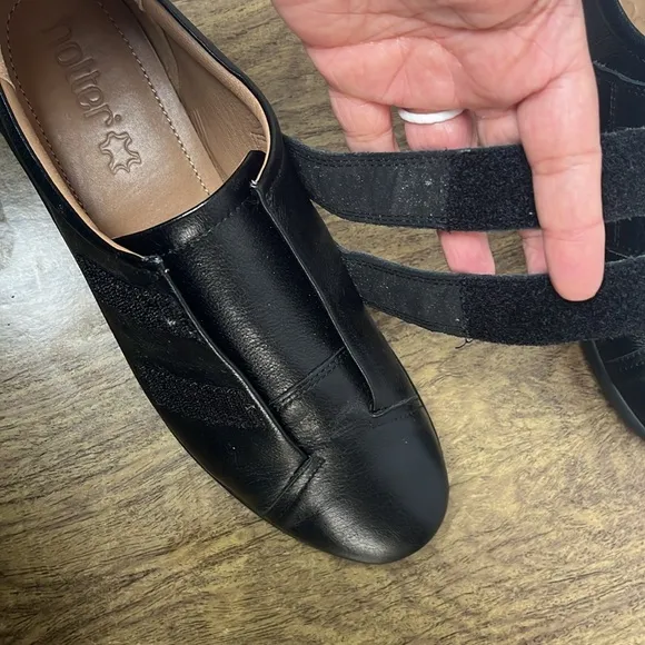 Hotter Leap Black Leather Adjustable Strap Shoes Size 10 EXF