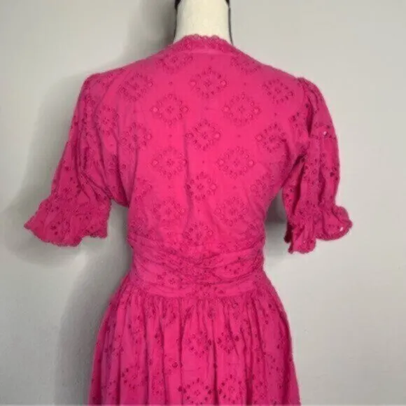 House Of Harlow V Neck Button Up Eyelet Midi Dress
