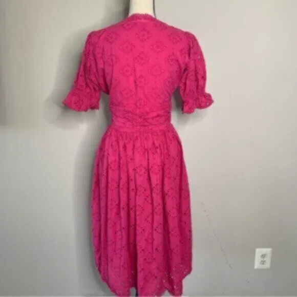 House Of Harlow V Neck Button Up Eyelet Midi Dress