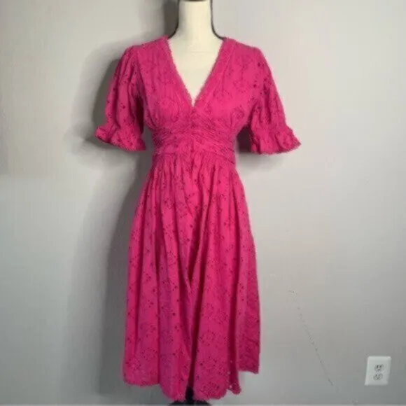 House Of Harlow V Neck Button Up Eyelet Midi Dress