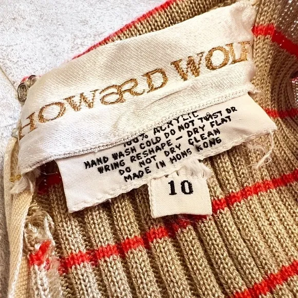 Howard Wolf Vintage Striped Sleeveless Knit Knee Length Dress Tan Orange