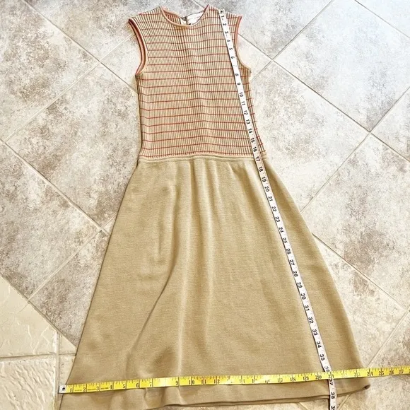 Howard Wolf Vintage Striped Sleeveless Knit Knee Length Dress Tan Orange