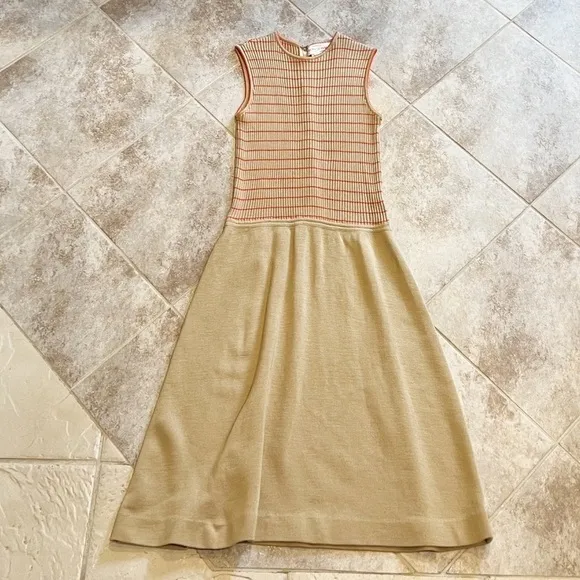 Howard Wolf Vintage Striped Sleeveless Knit Knee Length Dress Tan Orange