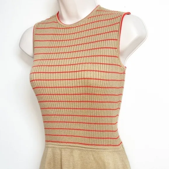 Howard Wolf Vintage Striped Sleeveless Knit Knee Length Dress Tan Orange
