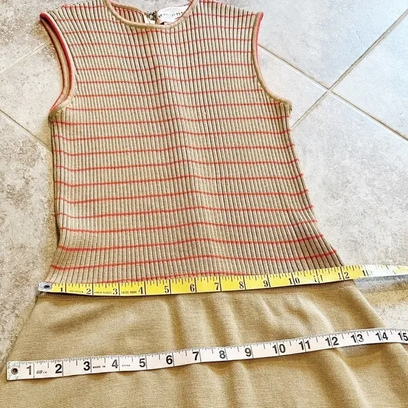 Howard Wolf Vintage Striped Sleeveless Knit Knee Length Dress Tan Orange