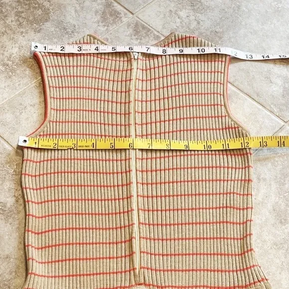 Howard Wolf Vintage Striped Sleeveless Knit Knee Length Dress Tan Orange