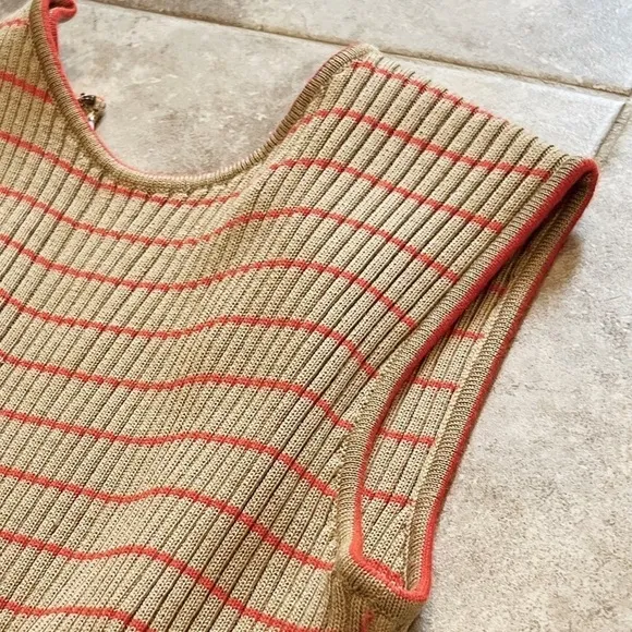 Howard Wolf Vintage Striped Sleeveless Knit Knee Length Dress Tan Orange