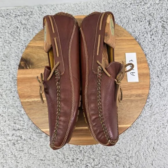 H.S. Trask Cognac Brown Leather Casual Loafer Driving Moccasin Boat Shoe Men 9.5