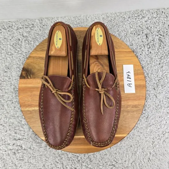H.S. Trask Cognac Brown Leather Casual Loafer Driving Moccasin Boat Shoe Men 9.5