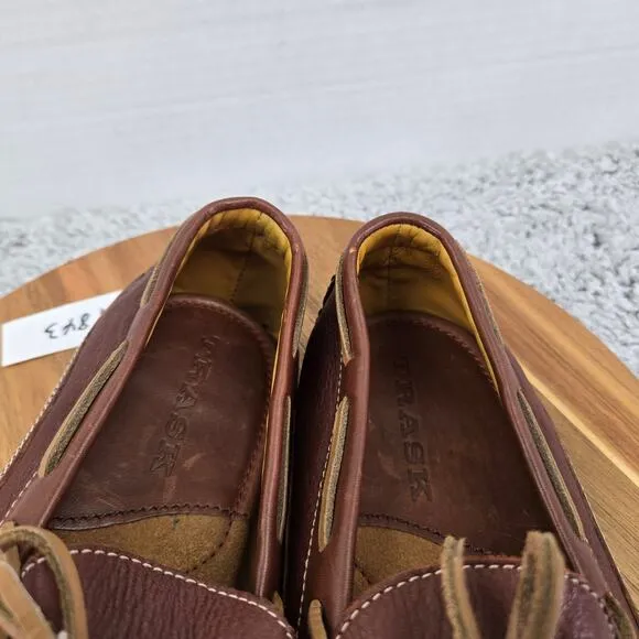 H.S. Trask Cognac Brown Leather Casual Loafer Driving Moccasin Boat Shoe Men 9.5